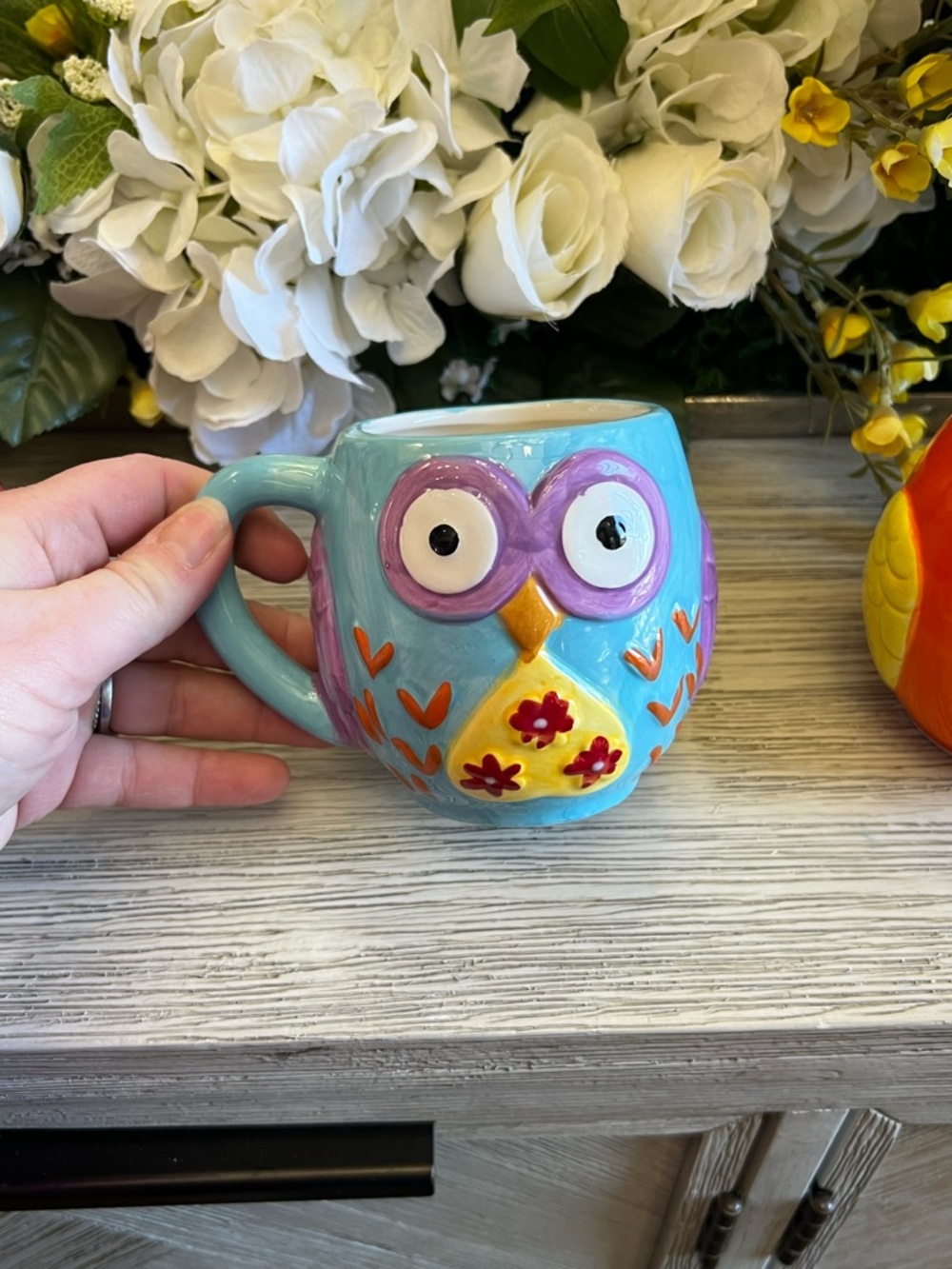 Colorful Owl Ceramic Mug Set of 4 - Blue, Orange, Green, Red - Picture 4 of 10